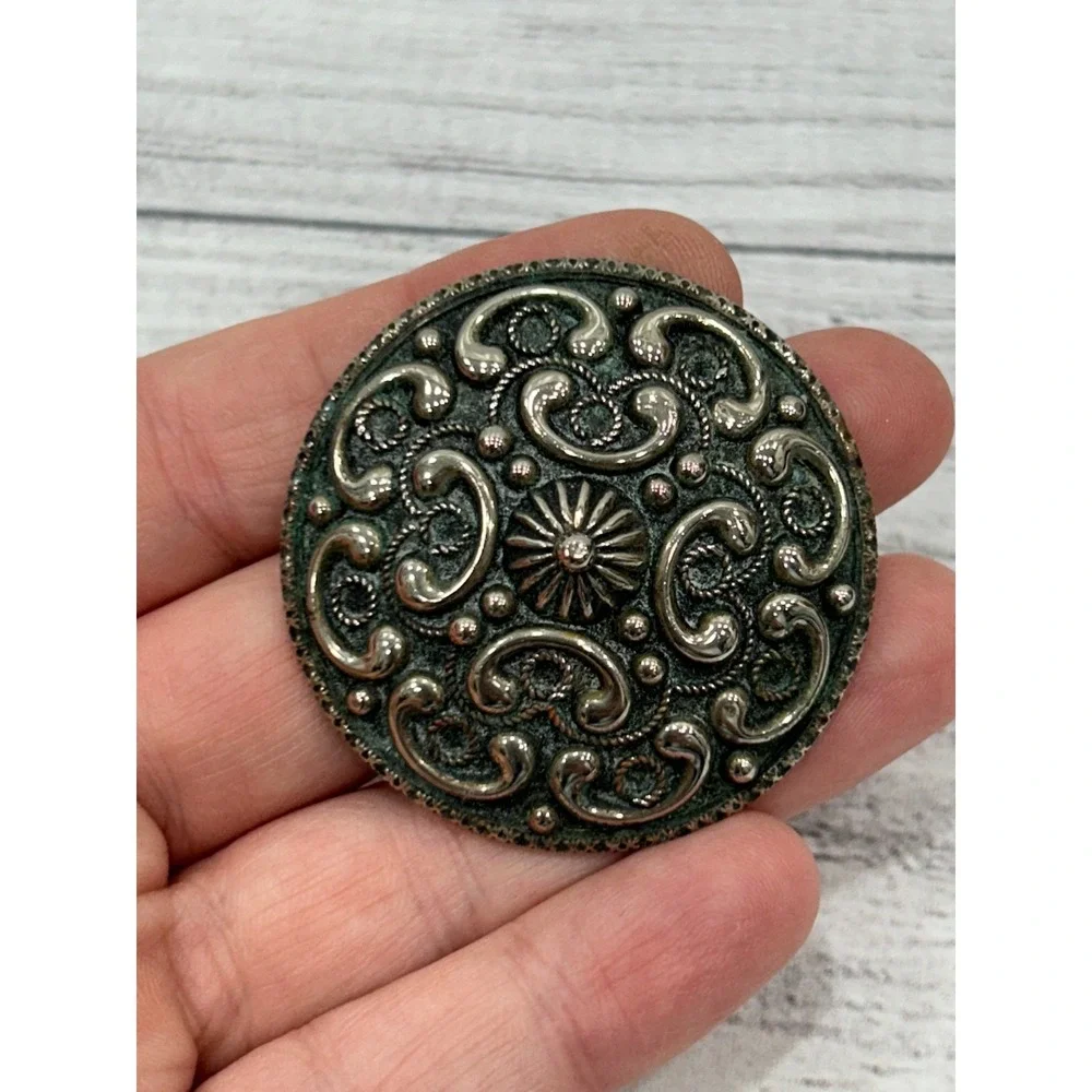 Vintage Itay 925 Sterling Silver Ornate Scrollwork Sunburst Round Brooch Pin‎
